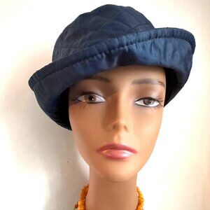 LONDON FOG Fedora Floppy Rain Hat Bucket Quilted Brimmed Poly Navy L XL